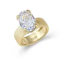 Gold-plated S925 sterling silver ring with 8x12mm oval ice-flower cut cubic zirconia - Brushed Gold / Size 5