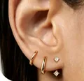 Élégant ensemble de boucles d'oreilles en laiton doré avec puces étoile et créoles. - Style Combiné Boucle d'Oreille Étoile Cercle (e616 Style 2) / 14k / Ensemble trois pièces / Or