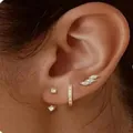 Ensemble de boucles d'oreilles de luxe en laiton doré 18 carats et zircone cubique - Style Combiné Feuille Pavé Carré (e611 Argent Style 2) / 14k / Ensemble trois pièces / Argent