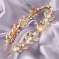 Serre-tête de mariée doré élégant avec motif de feuilles, perles et des strass - Bandeau Doré Ts-j3380g Un Bijou Raffiné Et Captivant