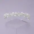 Serre-tête de mariée en argent avec feuilles de strass et perles pour le mariage - Bandeau Argenté Doux De Style Rétro Ts-j2784s