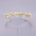 Serre-tête de mariée doré élégant avec motifs de feuilles en strass et perles fins. - Bandeau Rétro Doré Doux Ts-j2784g