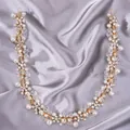 Coiffe de mariée exquise faite à la main avec perles et cristaux sur fond de satin argenté - Bandeau Doré De Style Européen Hs-j7312g