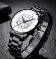 Stylish men's black stainless steel quartz watch with white dial and Geneva logo. - Black Case White Dial