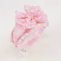 Vue détaillée d'un bandeau pour bébé en dentelle florale rose avec broderie fine - Mb093 Bordure En Dentelle Rose / -