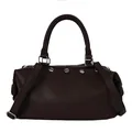 Vintage dark brown studded leather tote bag with top handle and crossbody strap - Coffee