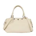 Vintage cream faux leather rivet handbag with top handle and adjustable crossbody strap - Beige
