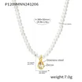 Vista dettagliata della collana di perle con pendente in zircone e misure del prodotto - P1209 - Collana Con Ciondolo A Goccia In Oro