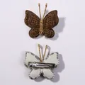 Hand-knitted brown butterfly hair clip set showing both front and back design details - Brown (23)