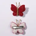 Red handmade knitted butterfly hair clip featuring gold wire detail and metal backing - Red (24)