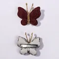 Hand-knitted maroon butterfly hair clip featuring golden wire and metal alligator clip - Deep Red (19)
