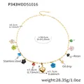 Detailed view of colorful resin mushroom and heart charms on a gold stainless steel chain. - P343 - Diy Gold Heart Pendant Necklace 50+5cm