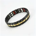 Men's titanium steel magnetic therapy bracelet with black and gold dual-row negative ion stones - Double Row Magnetic Link Style / Black/Gold