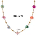 Minimalistische 18K vergoldete Edelstahlhalskette mit bunten Perlenblumen - Bunte Perlen Blumen Halskette (H6143) / Gold