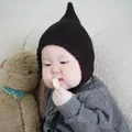 Cozy black pointed knit ear protection hat for infants in a warm winter style design - Black Elf Hat / Cap circumference 40-48cm, suitable for 3-18 months