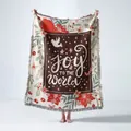 Couverture de Noël tissée Joy to the World avec motifs floraux et franges élégantes - XT160 / 130x160cm