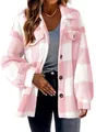 Cozy pink and white checkered plush sherpa jacket with functional buttons and front pockets - Pink / S
