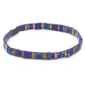 Handmade Bohemian retro Japanese Tila bead stretch bracelet in blue and bronze tones - Dark Blue Marble Iridescent Mix (TL-B24042605B)