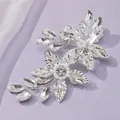 Elegant handmade bridal hair clip with crystal leaves and white pearls for wedding hairstyles - Versatile Daily Floral Style (HS-J7143S) / Silver