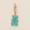Teal macaron gummy bear charm with gold zircon paved hoop for DIY jewelry - Blue Bear Gold Zirconia Clasp Pendant