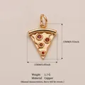 Ciondolo a fetta di pizza in rame con pietre rosse, 13mm per belle collane fai-da-te - Ciondolo Pizza