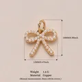 Ciondolo a fiocco dorato con perle, accessorio in rame da 12 mm per gioielli fai-da-te. - Pendaglio a Fiocco