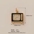Ciondolo vintage in rame a forma di TV con schermo glitterato per gioielli DIY - Pendente TV N. 31