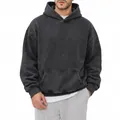 Sweat à capuche oversize en polaire épaisse 450g délavé à l'acide pour hommes et femmes - M / Hauts / Noir