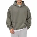 Sweat à capuche oversize épais 450g en polaire délavée couleur gris olive vintage - M / Hauts / Vert Militaire