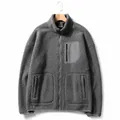 Veste en polaire de laine d'agneau gris foncé pour hommes avec poches zippées et col montant - M / Hauts / Gris