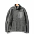 Men's warm dark grey lambswool fleece jacket with zipper pockets and stand collar - M / Tops / Gray