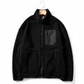 Men's thick black sherpa fleece jacket featuring zipper pockets for winter warmth - M / Tops / Black