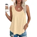 Débardeur beige décontracté sans manches à col rond avec motifs de broderie chic - Jaune