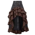 Close-up detail of vintage high-low ruffled skirt with layered tiers and wide belt - S / Bottoms / Brown