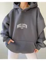 Close-up of a grey oversized hoodie featuring a white graphic letter print design on chest - M / Tops / Cotton-like Thin Style