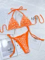 Maillot de bain deux pièces léopard orange sexy avec liens latéraux pour les vacances - Léopard Orange