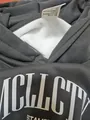 Women's grey long sleeve hoodie featuring a bold white letter print and cozy white lining - M / Tops / Pure Cotton Fleece Lined