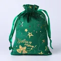 Premium groene fluwelen trekkoordtas met goudfolie vakantiepatroon voor sieraden - Groene bel / 13*18
