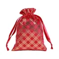 Bolsa de regalo de terciopelo rojo con cordón y elegante patrón de cuadros dorados - Cuadros Rojos / 13*18