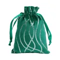 Elegante bolsa de terciopelo verde con cordón y patrón de lentejuelas plateadas - Onda Verde / 13*18