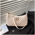 Fashionable cream crescent hobo bag with M-letter monogram print and gold hardware - One Size / Off White