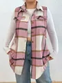 Gilet casual da donna a quadri senza maniche in rosa e bianco con bottoni e colletto - Quadri Rosa E Bianco