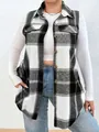 Gilet da camicia senza maniche a quadri bianchi e neri casual da donna con vestibilità ampia - Quadri Grigio E Bianco