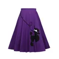Jupe midi violette évasée style vintage années 1950 avec imprimé graphique caniche noir - XL / Bottoms / Violet