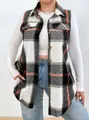Gilet senza maniche a quadri casual da donna in bianco e nero con vestibilità ampia - Quadri Arancione E Bianco