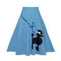 Jupe trapèze bleu ciel vintage avec un imprimé silhouette de caniche noir classique - XL / Bottoms / Rose bonbon