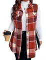 Gilet camicia a quadri rossi senza maniche da donna in stile shacket casual ampio - Griglia Arancione