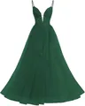 Stunning emerald green lace prom dress featuring spaghetti straps and a layered tulle skirt - XS / Bottoms / Emerald