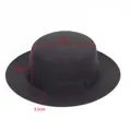 Classic black wool felt boater hat featuring 17cm top diameter and 5.5cm brim dimensions - Flat Top Style / 5.5cm Brim / Black
