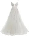 Elegant French spaghetti strap white lace ballgown evening dress for prom events - XS / Bottoms / White